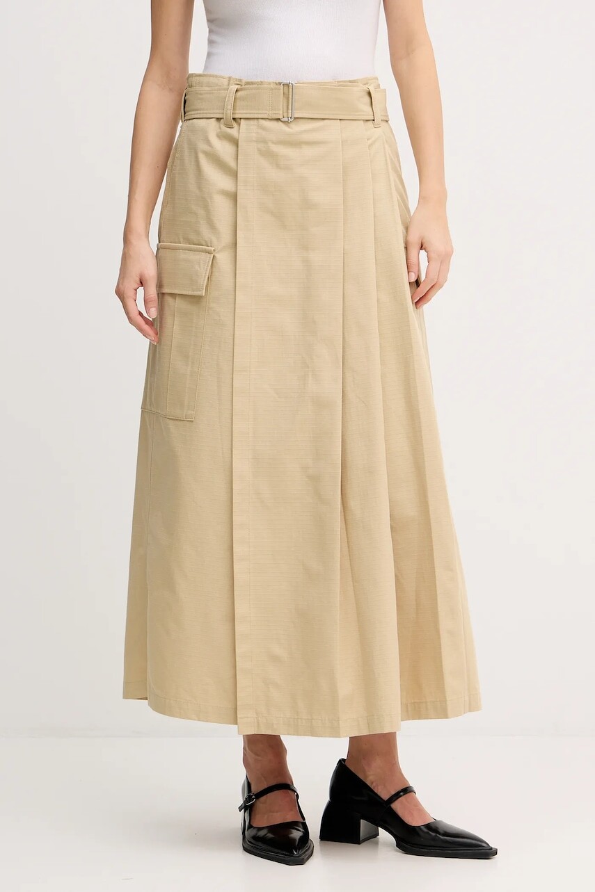 Bavlnená sukňa Kenzo béžová farba, maxi, rovný strih, FF52JU3039DL.11