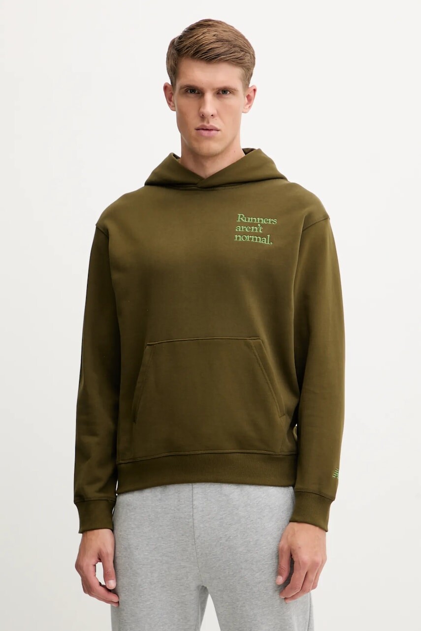 Bavlnená mikina New Balance zelená farba, s kapucňou, s nášivkou, MT53918WDL