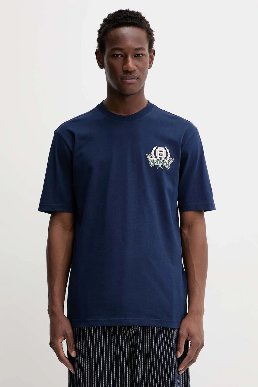 Bavlnené tričko adidas Originals Varsity pánske, modrá farba, s potlačou, JX8156