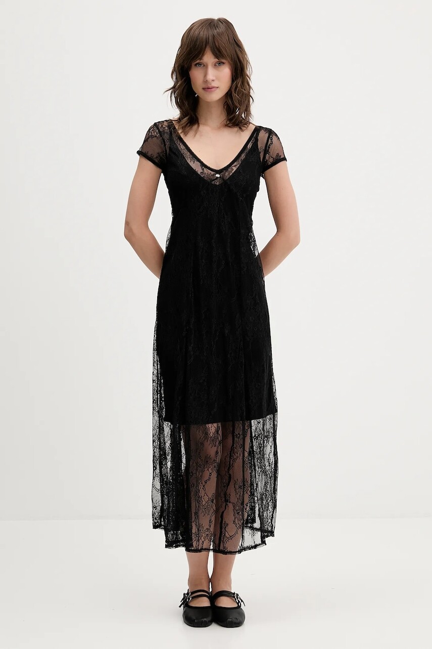 Šaty Tommy Jeans čierna farba, maxi, áčkový strih, DW0DW21507