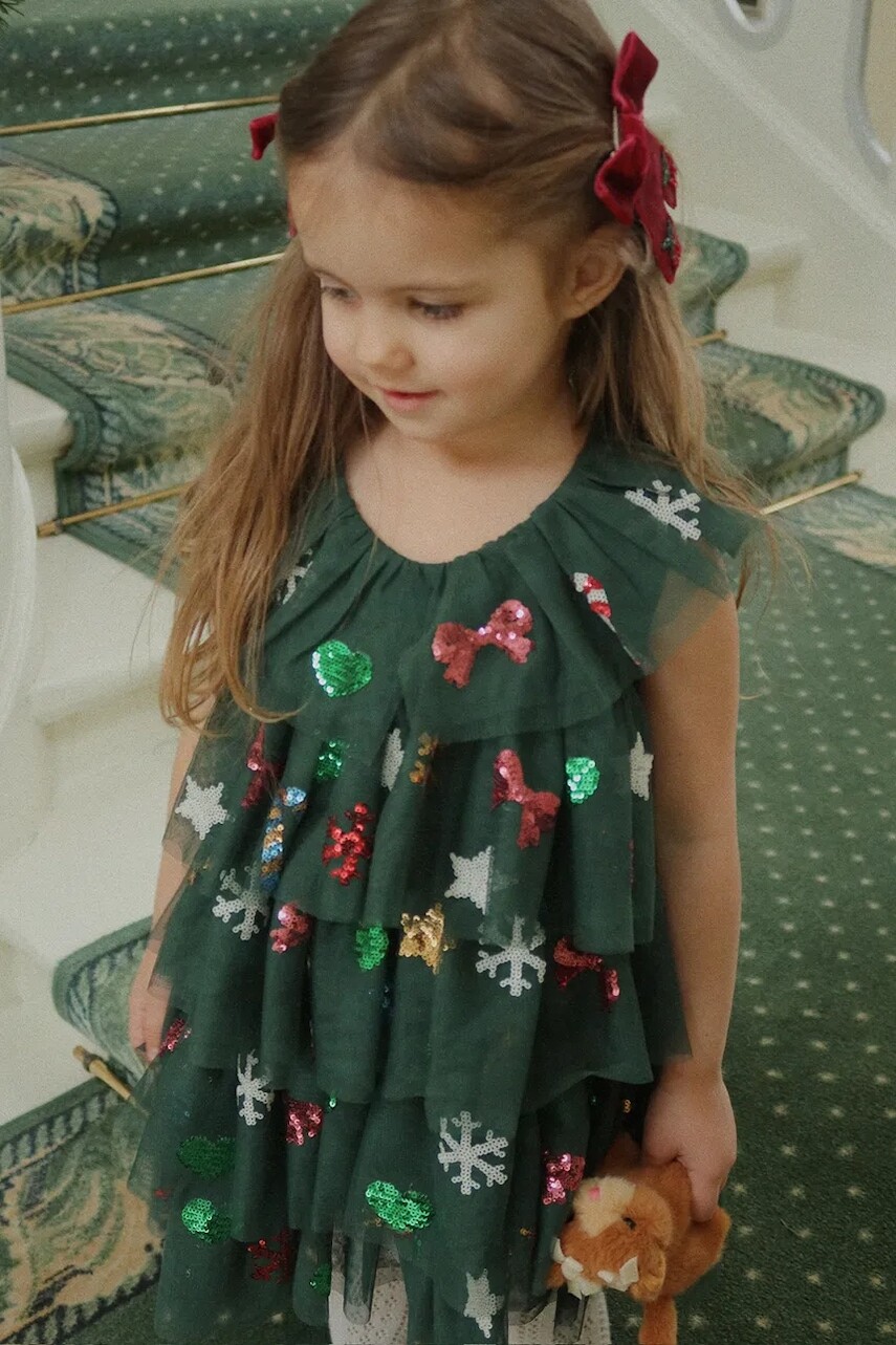 Dievčenské šaty Konges Sløjd YVONNE CHRISTMAS DRESS zelená farba, mini, áčkový strih, KS104469