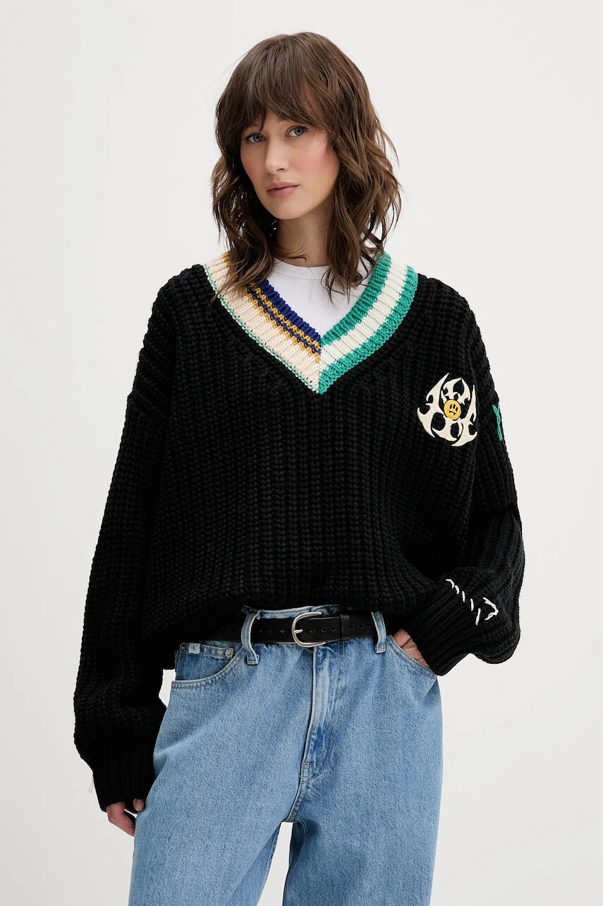 Sveter s prímesou vlny Barrow čierna farba, hrejivý, F5BWWOJP110