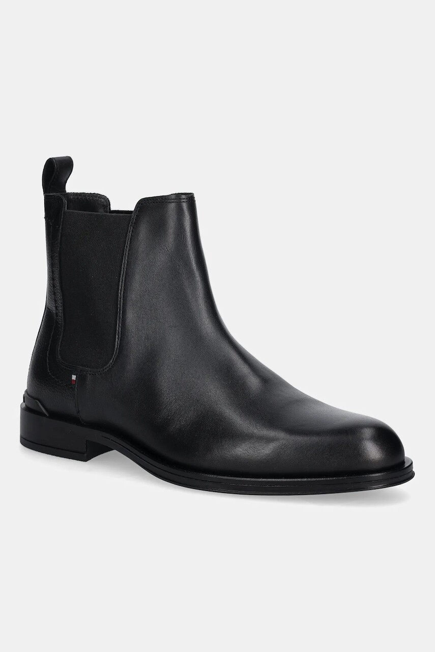 Kožené topánky chelsea Tommy Hilfiger CORPORATE HILFIGER LTH CHESLEA čierna farba, FM0FM05578