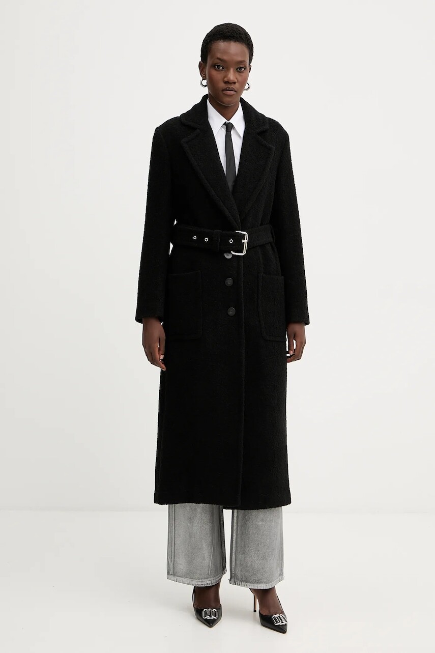 Kabát s prímesou vlny Pinko čierna farba, 105695 A2UB