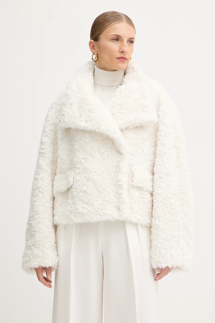 Kabát s prímesou vlny BOSS biela farba, 50550632