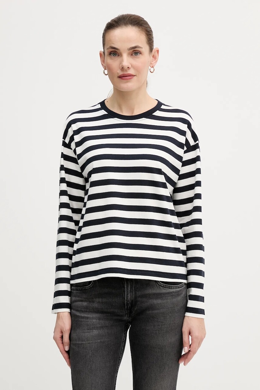 Bavlnené tričko s dlhým rukávom Barbour tmavomodrá farba, LML0872