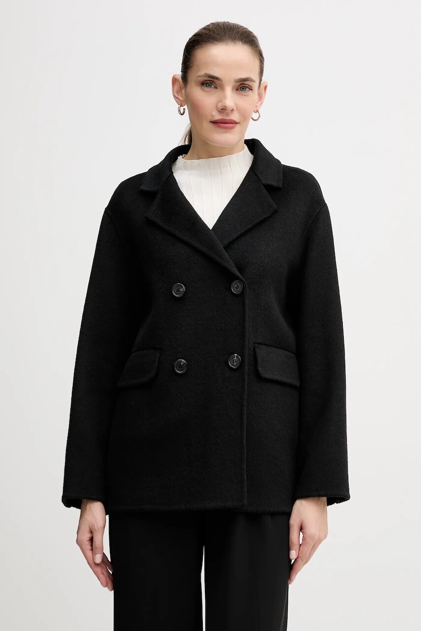 Kabát s prímesou vlny Gaudi čierna farba, 521FD35011