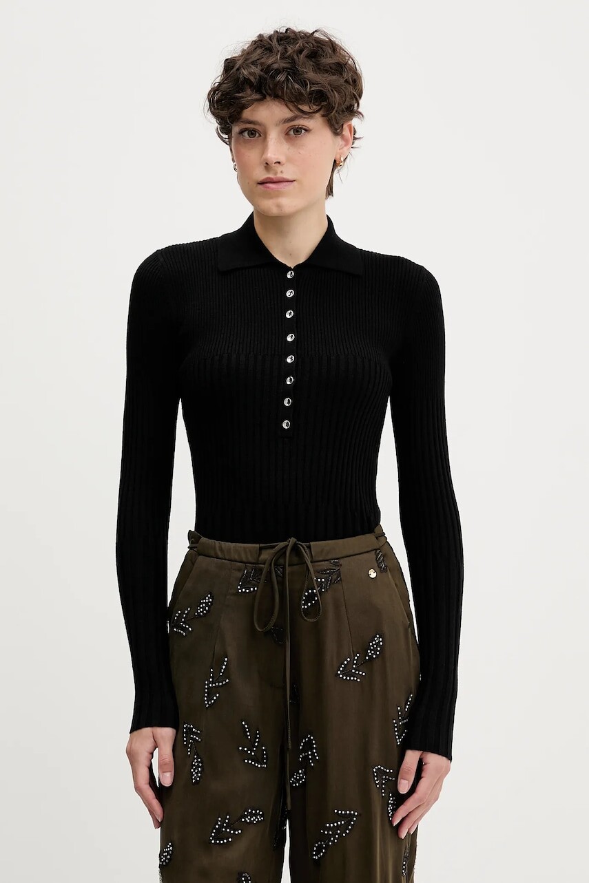 Sveter s prímesou vlny Sisley čierna farba, ľahký, 1QNQL300E