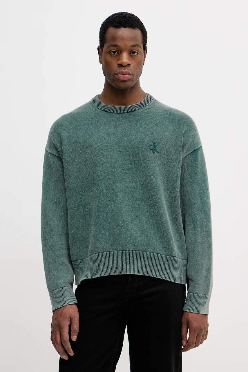 Bavlnený sveter Calvin Klein Jeans zelená farba, LV04RE300G
