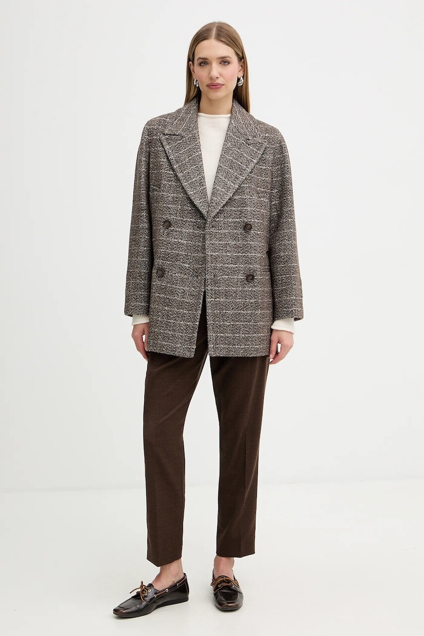 Kabát Twinset hnedá farba, 252TT2031