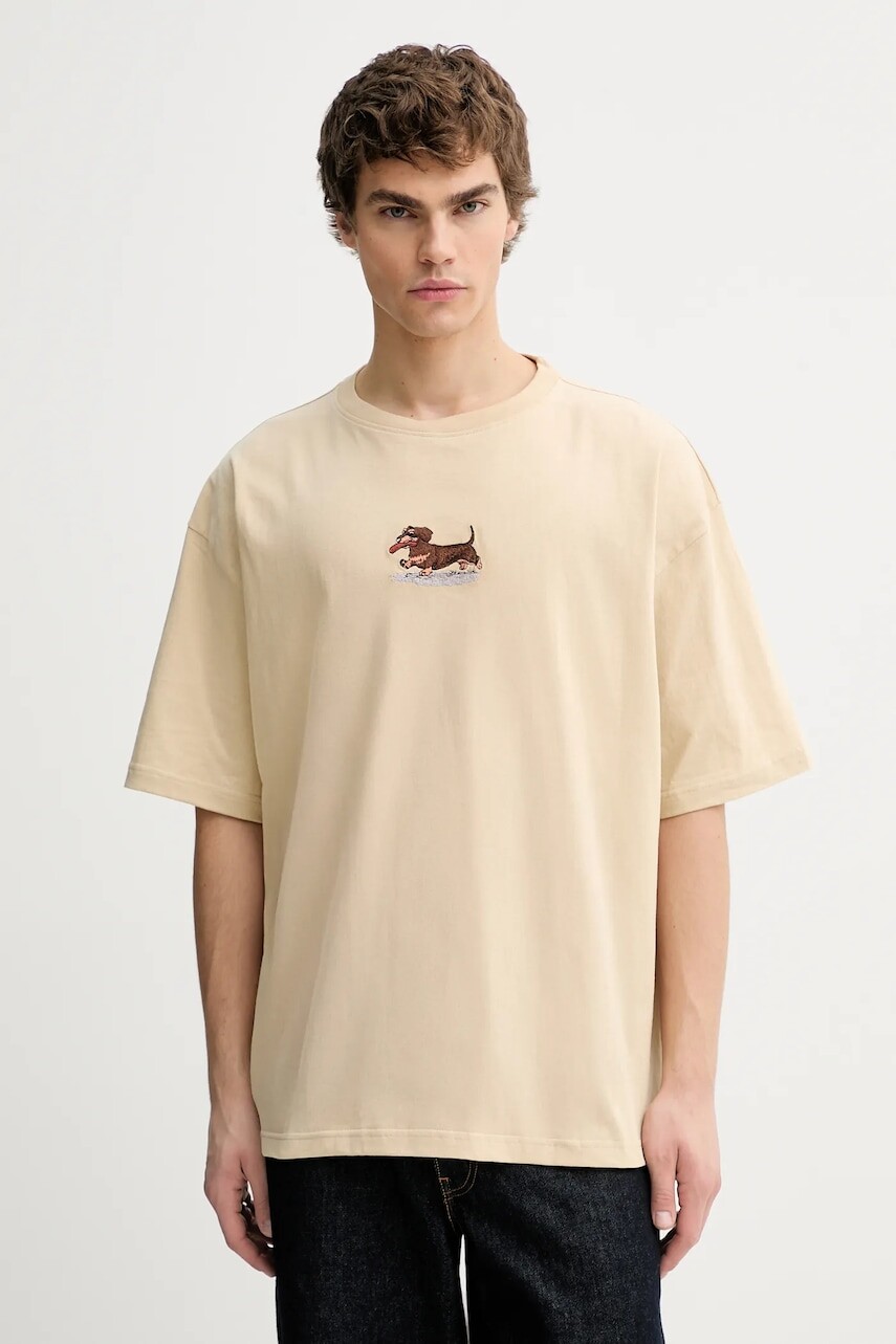 Bavlnené tričko Kaotiko béžová farba, s nášivkou, AR052-01S-G002