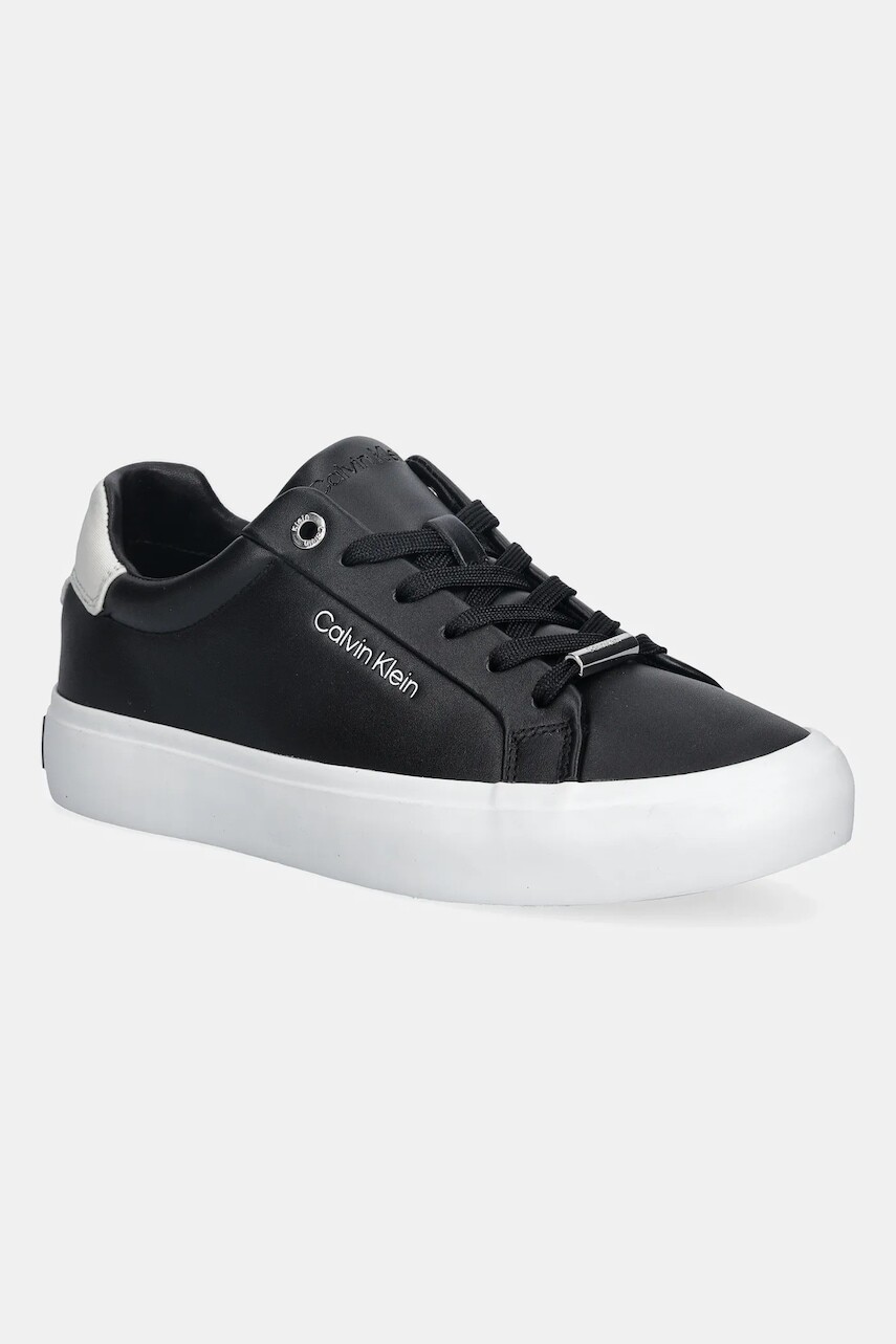 Kožené tenisky Calvin Klein VULC LACE UP LTH/MOIRE BT čierna farba, HW0HW02747