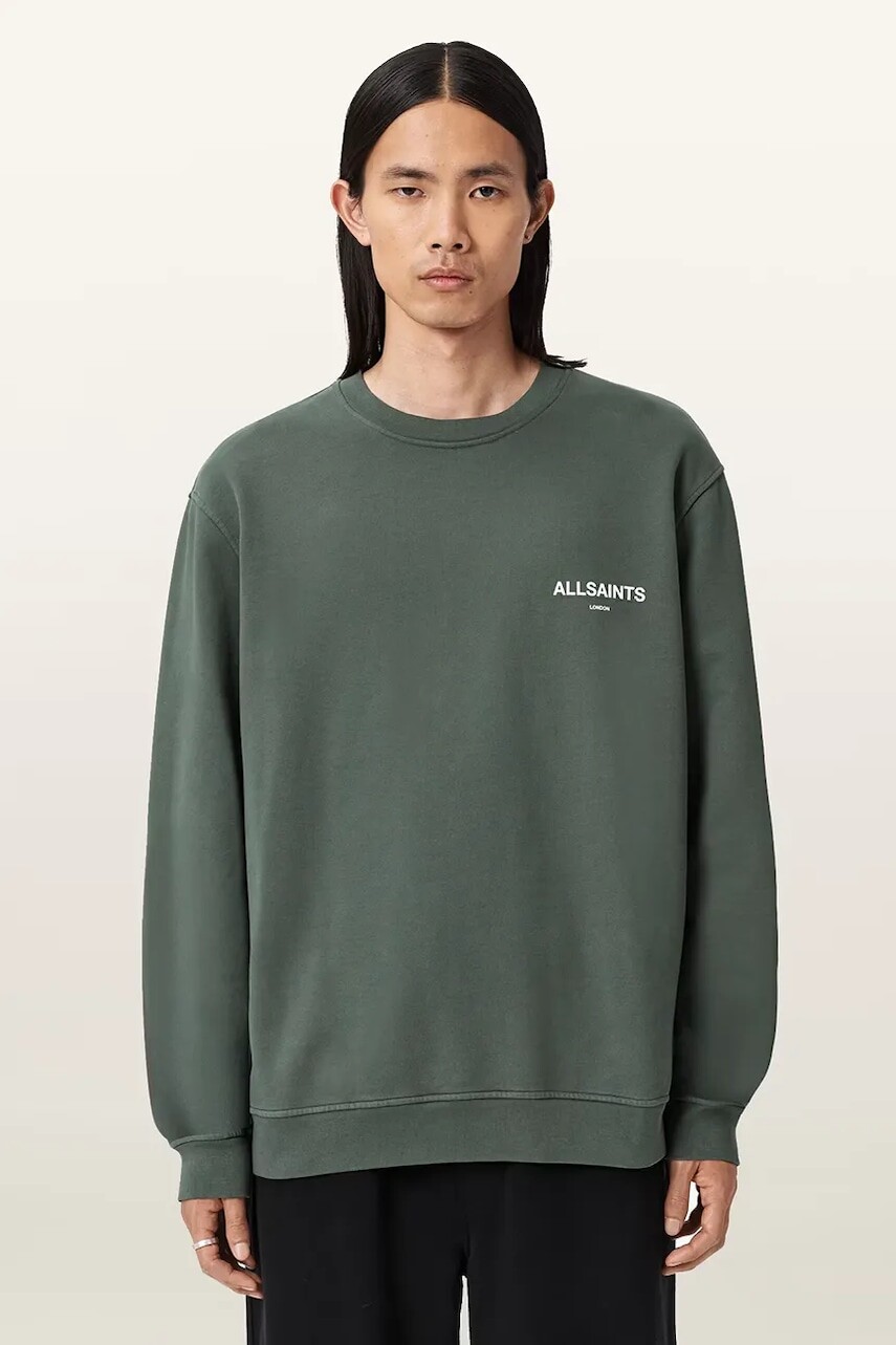 Bavlnená mikina AllSaints zelená farba, vzorovaná, M021ND