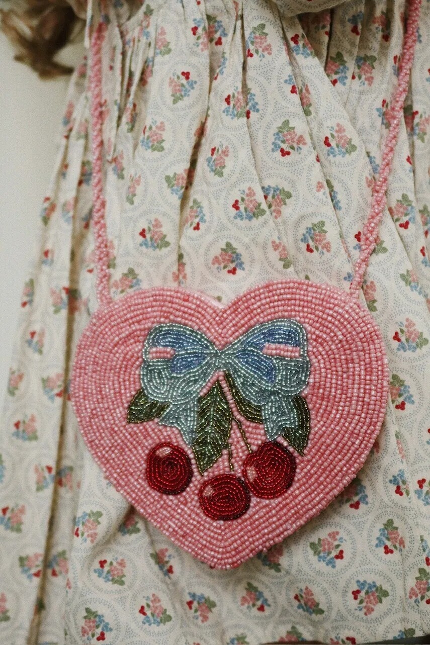 Detská kabelka Konges Sløjd BEADED HEART BAG ružová farba, KS104220