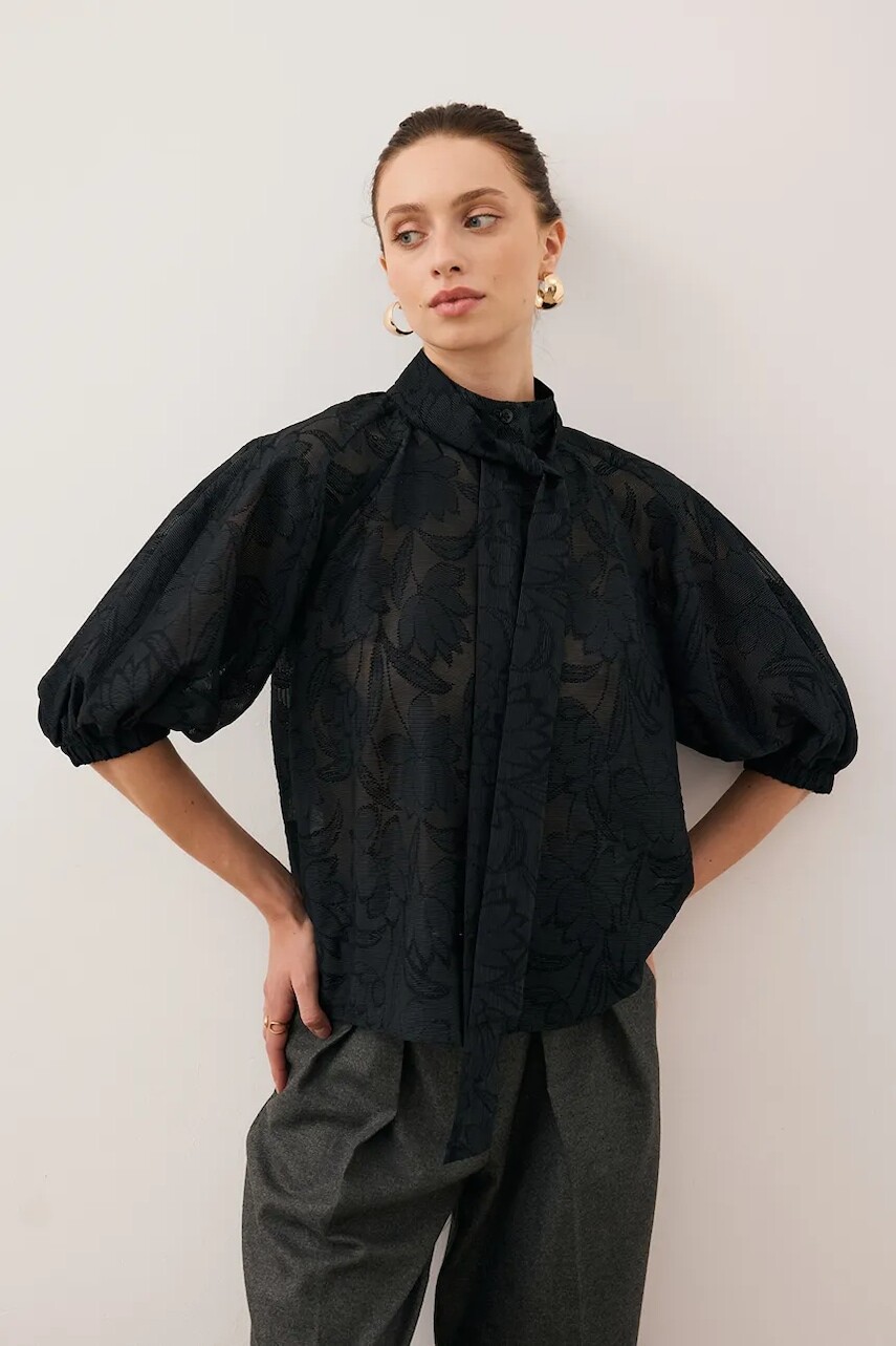 Košeľa Bizuu AZALEA čierna farba, regular, so stojačikom, AZALEA CZARNY