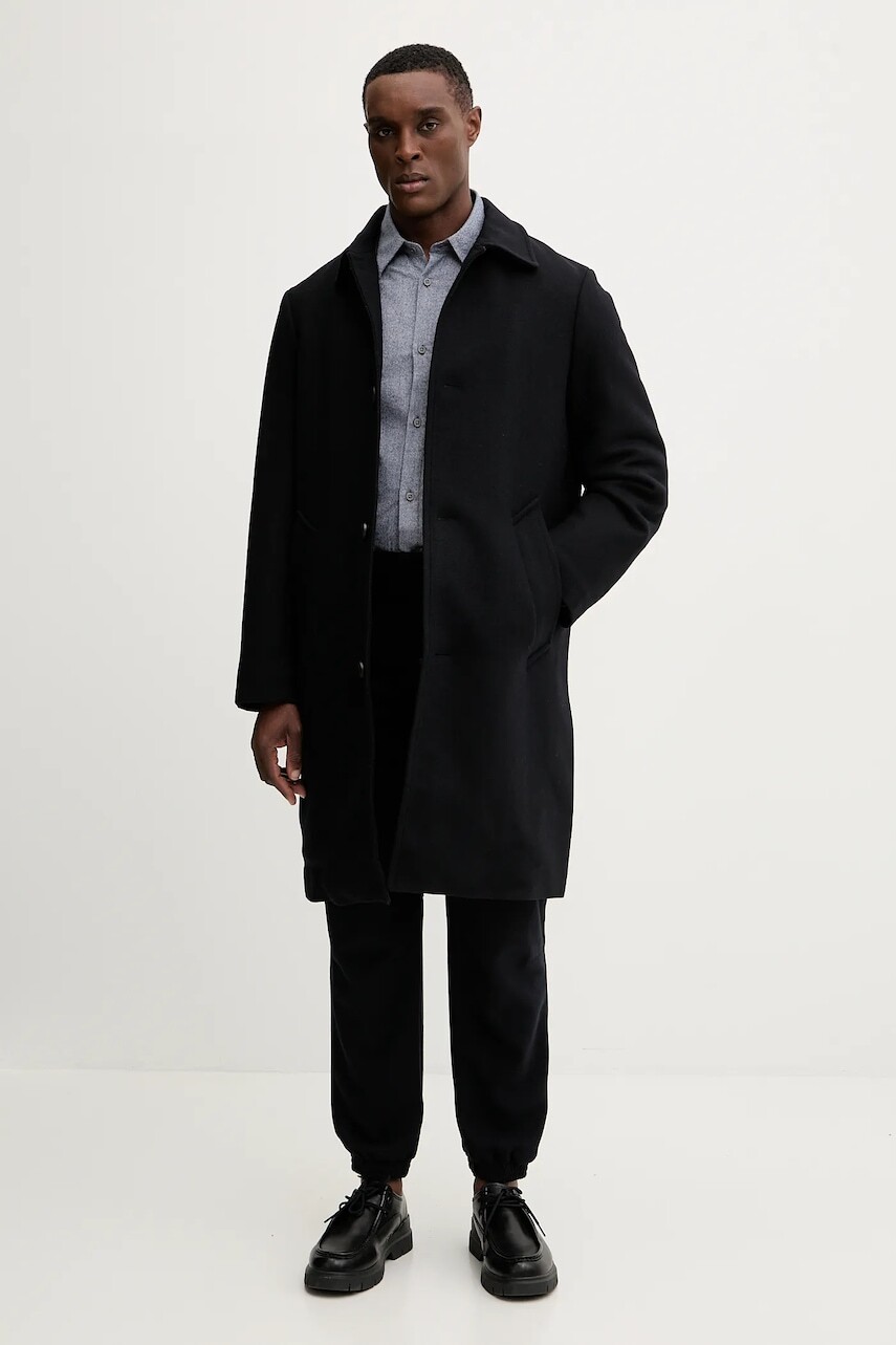 Kabát s prímesou vlny Armani Exchange tmavomodrá farba, XM001121 AF18943