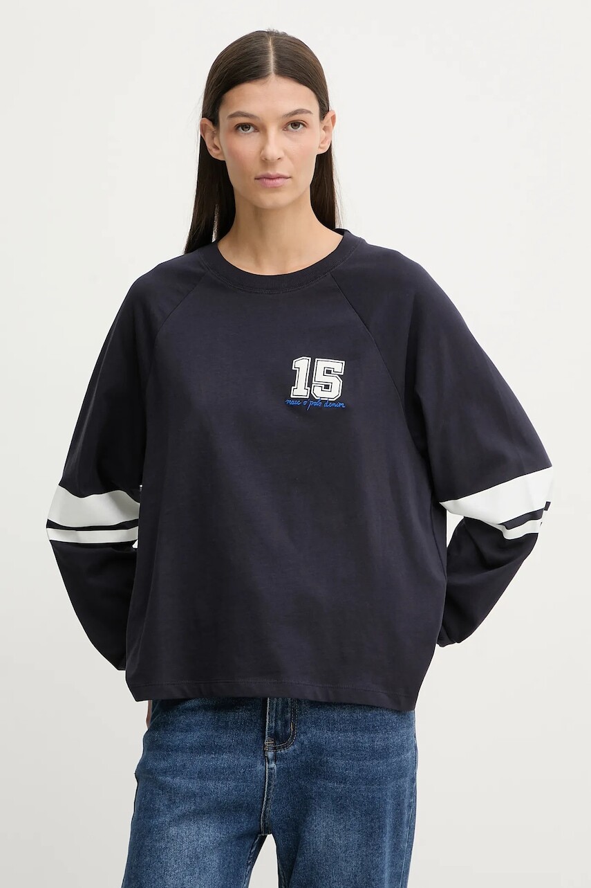 Bavlnené tričko s dlhým rukávom Marc O'Polo tmavomodrá farba, 5000007518