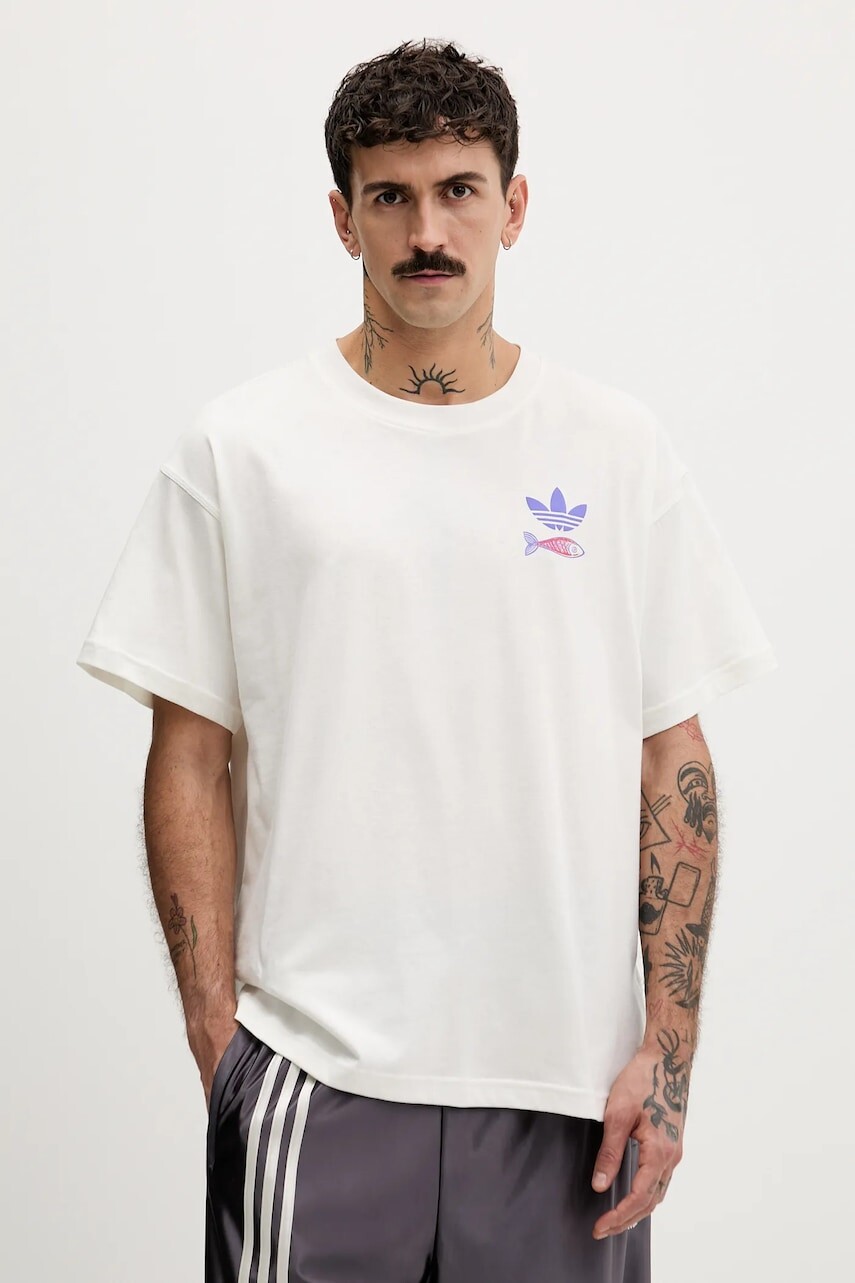 Bavlnené tričko adidas Originals Sardines pánske, béžová farba, s potlačou, KY2923