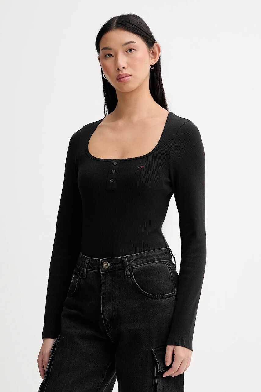 Body Tommy Jeans čierna farba, DW0DW22533