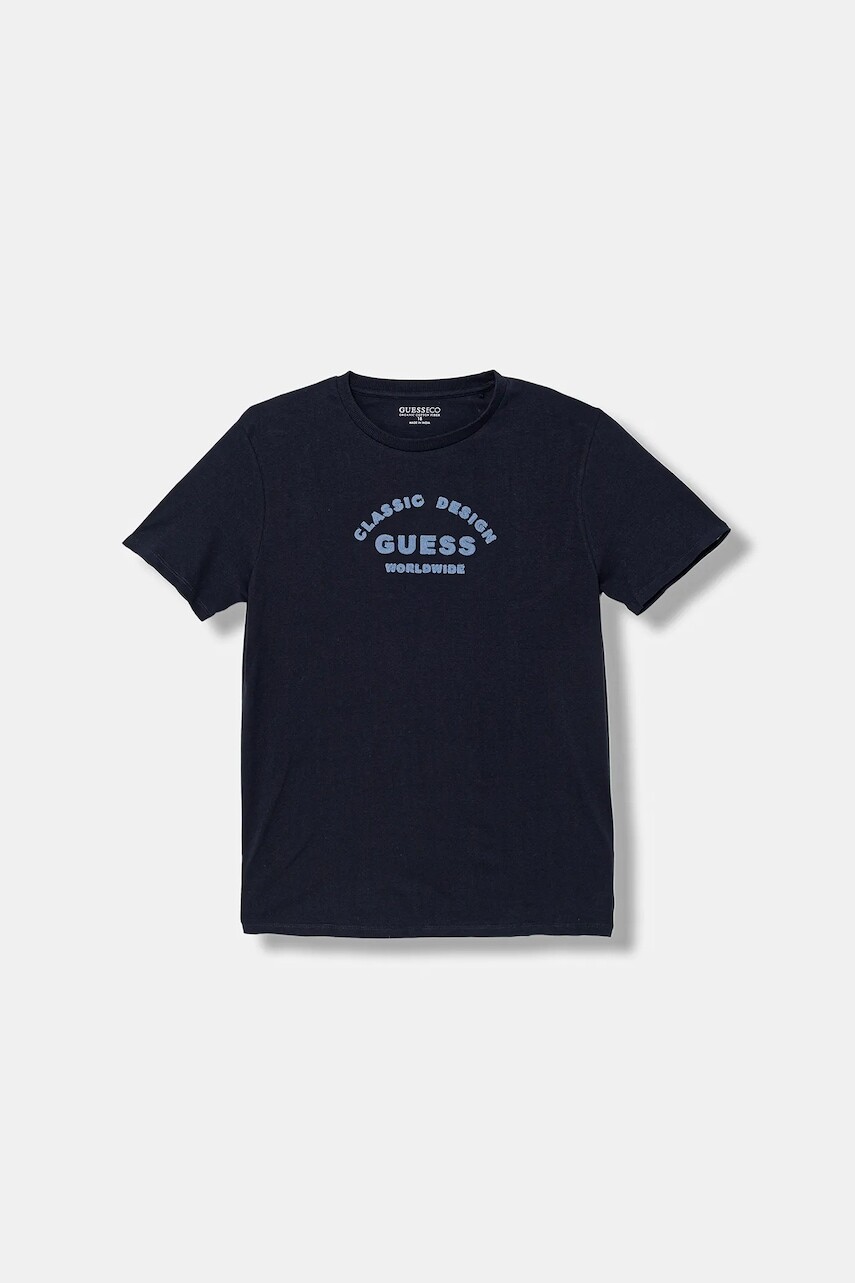 Detské bavlnené tričko Guess tmavomodrá farba, s nášivkou, L5BI11 I3Z14