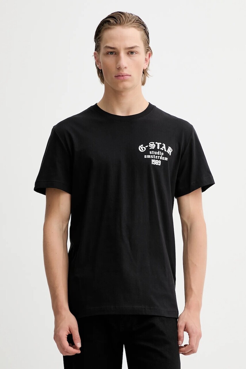 Bavlnené tričko G-Star pánske, čierna farba, s potlačou, D26862-336