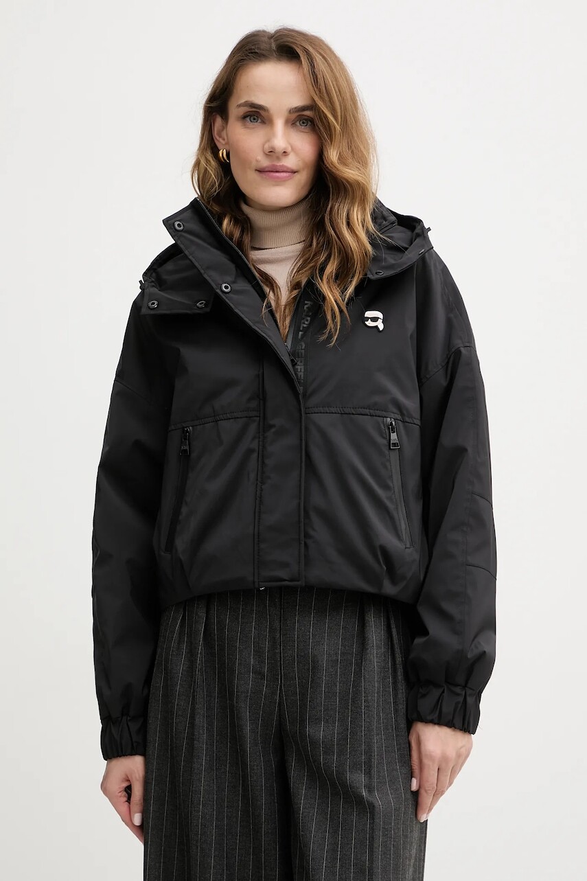 Bunda Karl Lagerfeld IKON čierna farba, prechodná, LWEMP606