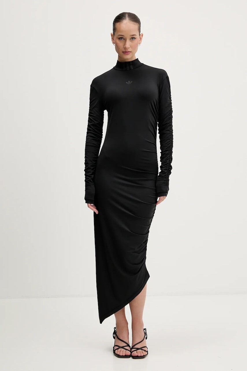 Šaty adidas Originals Ruched čierna farba, maxi, priliehavé, JW2806