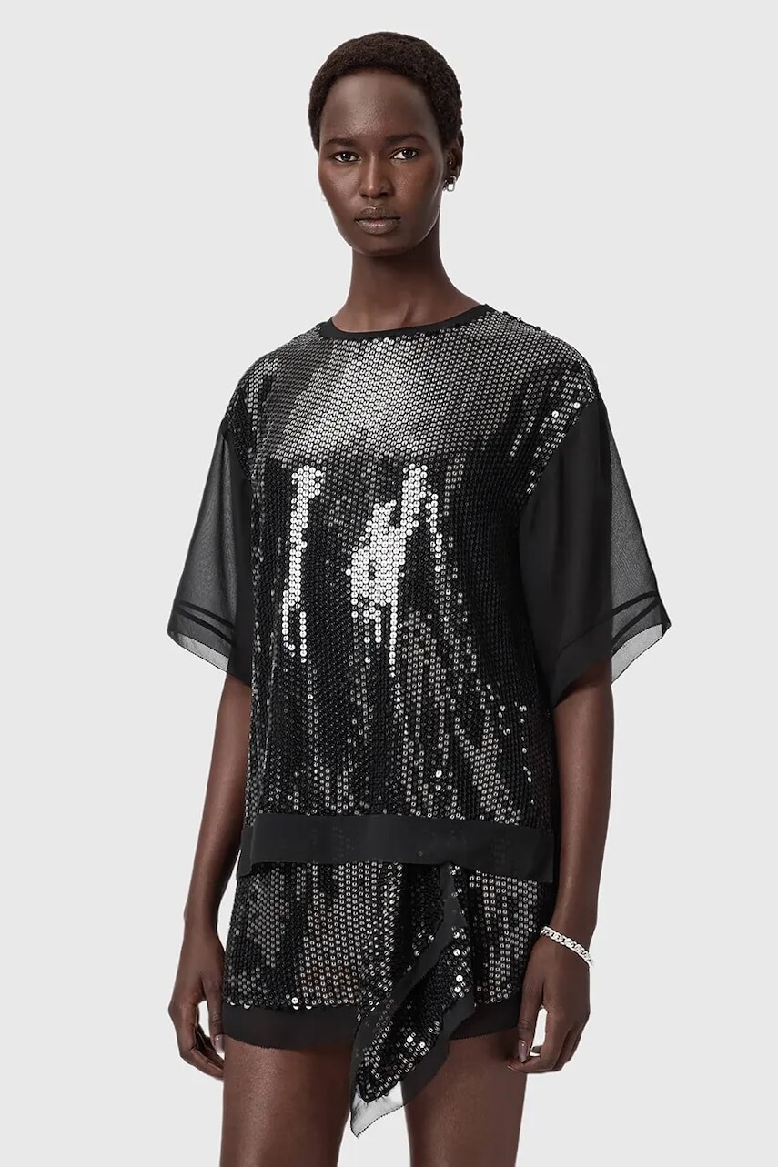 Blúzka AllSaints čierna farba, vzorovaná, W051PD