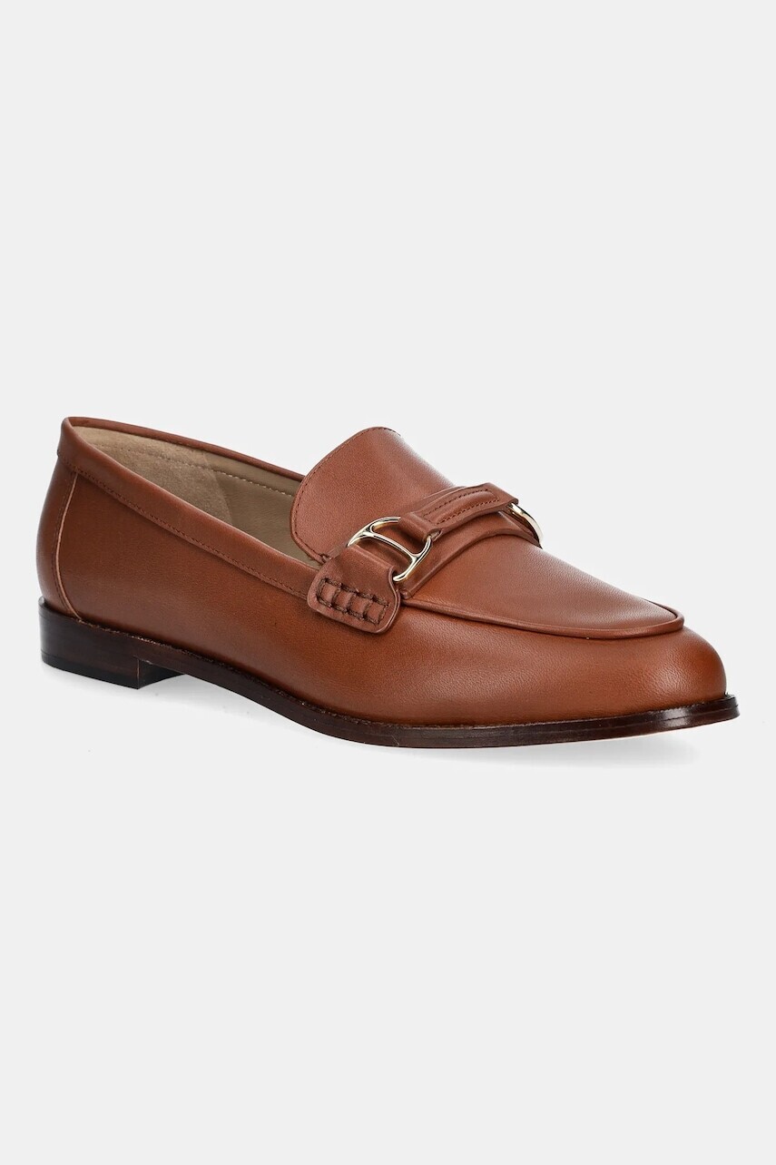 Kožené mokasíny Lauren Ralph Lauren Tasha Loafer hnedá farba, na plochom podpätku, 802P02121002