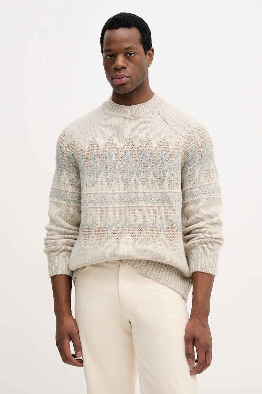 Sveter s prímesou vlny BOSS Orange béžová farba, 50548686