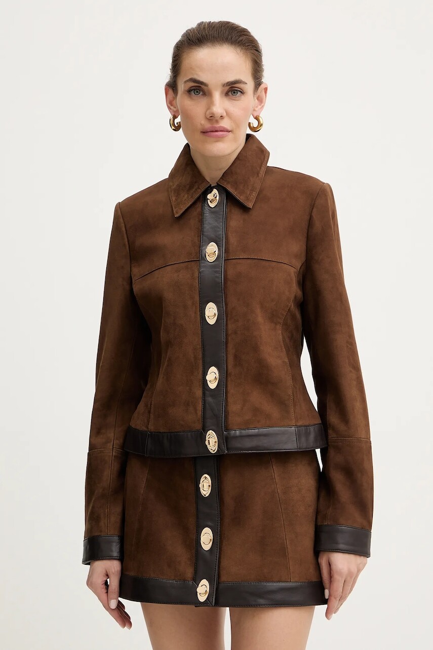 Semišová bunda Retrofete Nanna hnedá farba, prechodná, R-FW25-12093-19