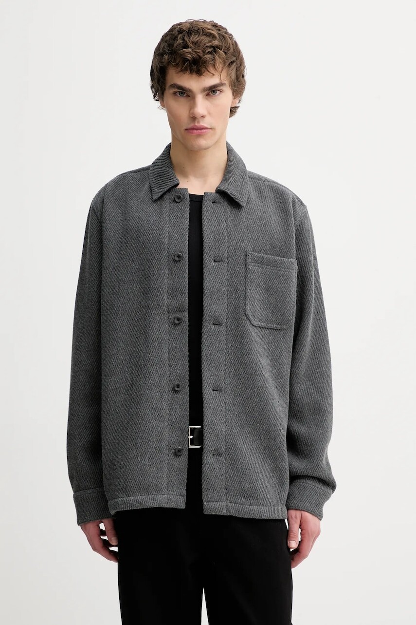 Košeľová bunda s prímesou vlny Les Deux šedá farba, prechodná, 1001007