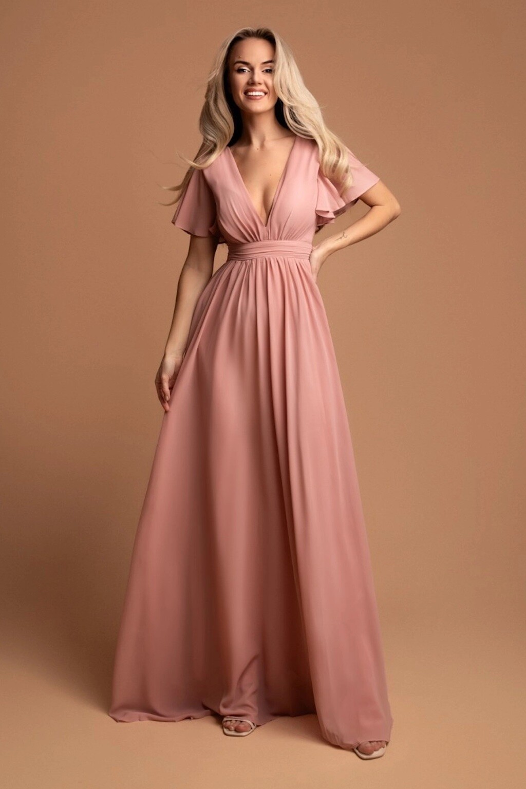 Eva & Lola Staroružové šifónové šaty s voľnými rukávmi Veľkosť: L