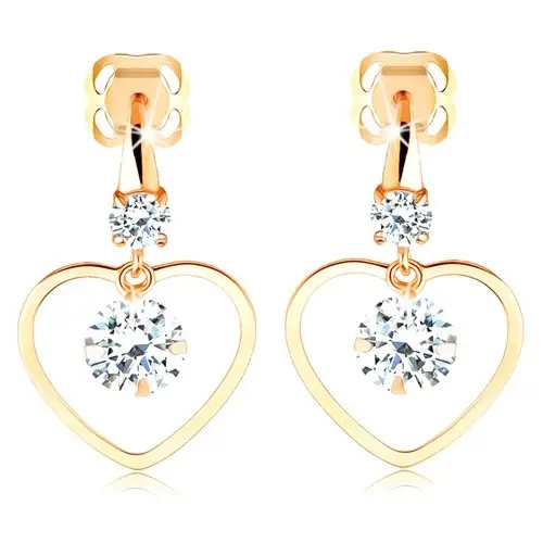 Zlaté 14K puzetové náušnice srdce s oblúkom a zirkónmi