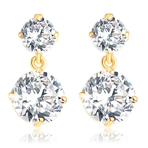 Zlaté náušnice 14K s dvojicou okrúhlych zirkónov