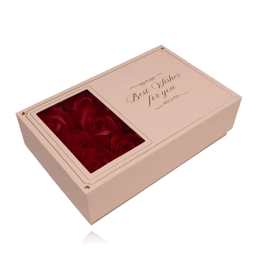 Ružová darčeková krabička na šperky s ružami, dve priehradky