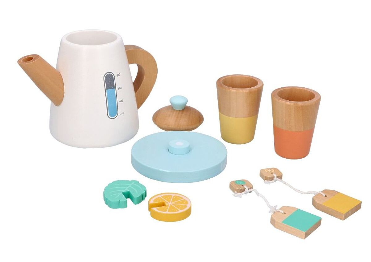 Drevená čajová súprava s kanvičkou a šálkami