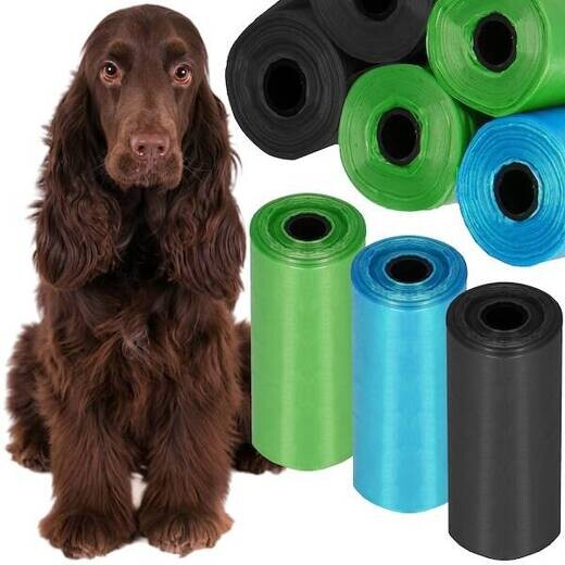 Sáčky na psie exkrementy - 54 ks - 3 rolky - 6x2,5 cm - modrá/zelená/čierna