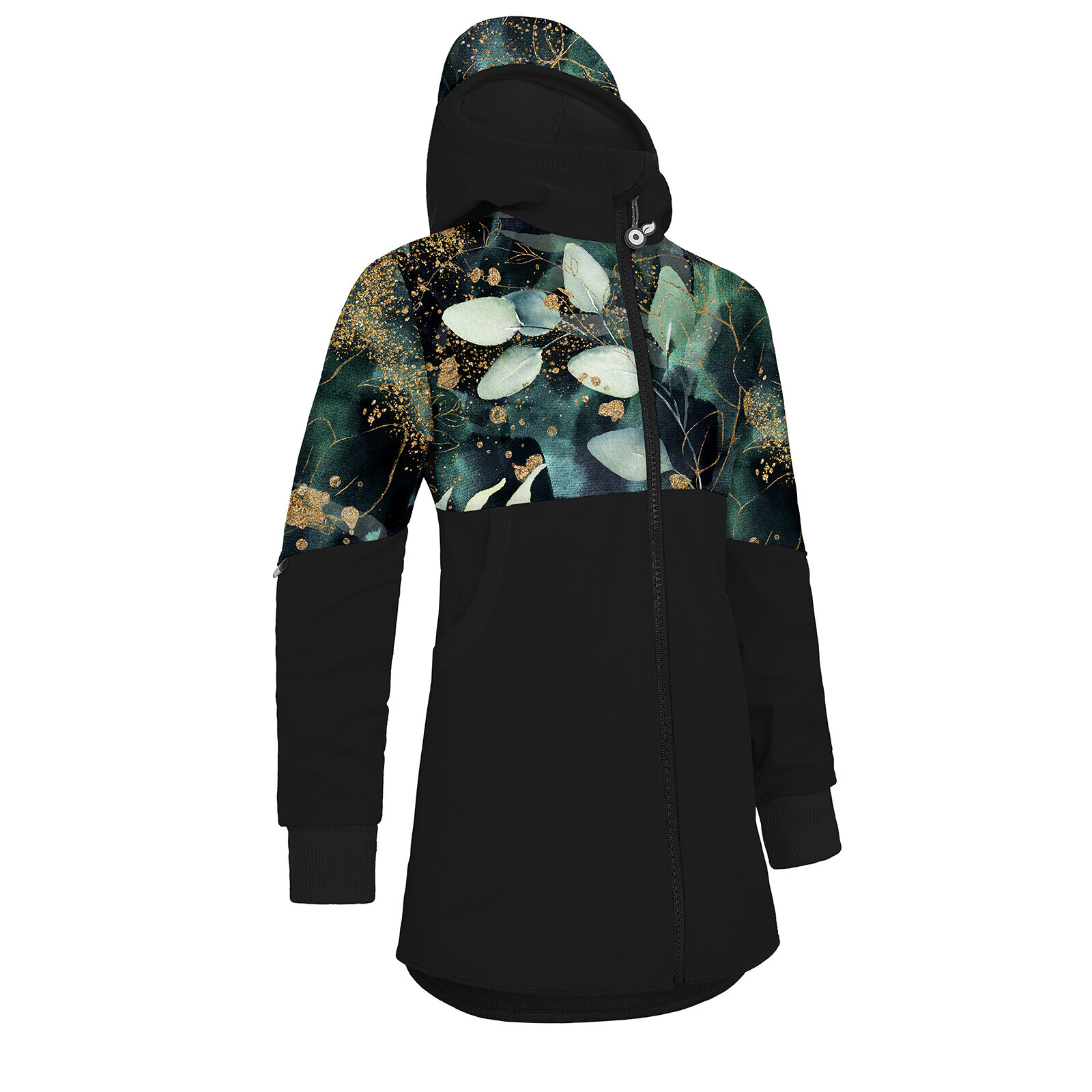 Unuo Unuo, Dievčenské softshellový kabát s fleecom Street, Čierna, Listy a vetvičky Veľkosť: 110/116 8596227092772