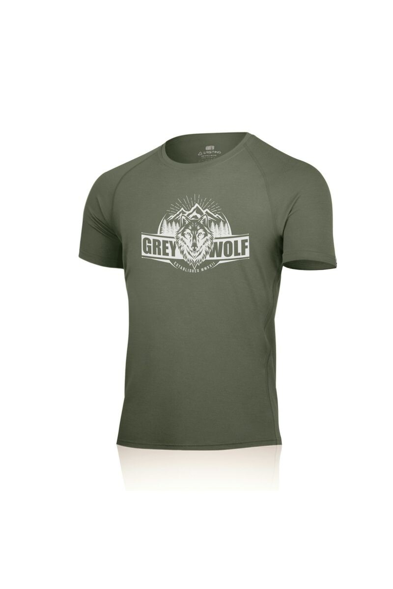 Lasting pánske merino tričko s tlačou FANG zelené Veľkosť: M 8595067902258