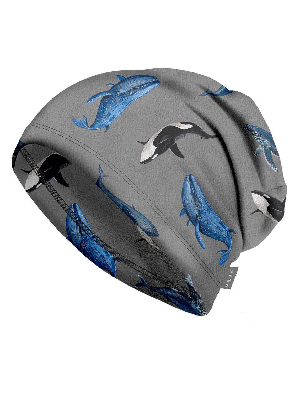 Unuo Unuo, Detská čiapka fleecová Homeless, Šedá, Veľryby Veľkosť: M (49-52 cm) 8596227140183