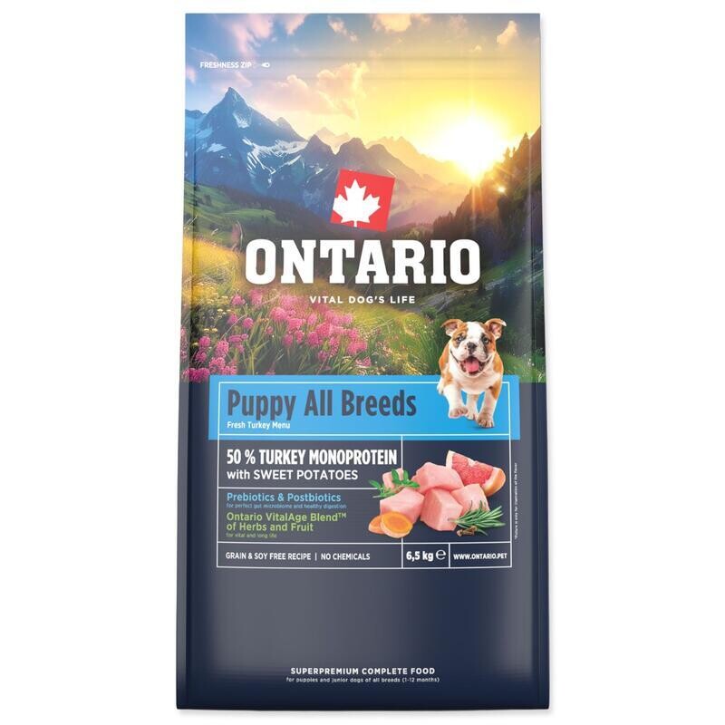 Krmivo Ontario Puppy & Junior All Breeds Monoprotein Turkey & Sweet Potatoes