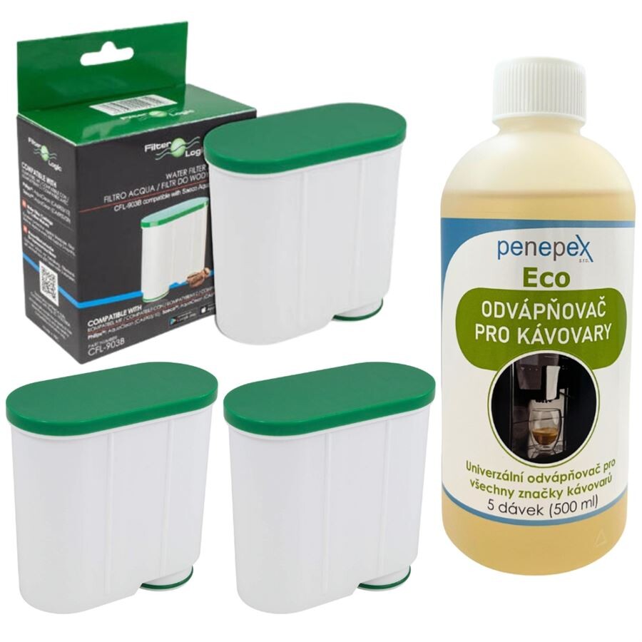 FilterLogic CFL-903B za Saeco/Philips AquaClean CA6903/00-10 3 ks + Penepex Eco univerzálny odvápňovač 500 ml