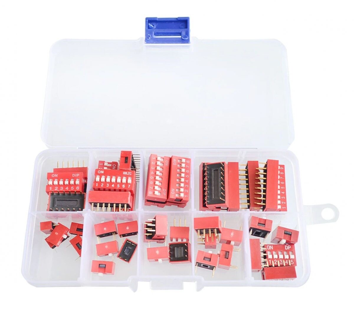 Sada DIP prepínačov 1 - 9 sekcií 2,54 mm - 45 kusov