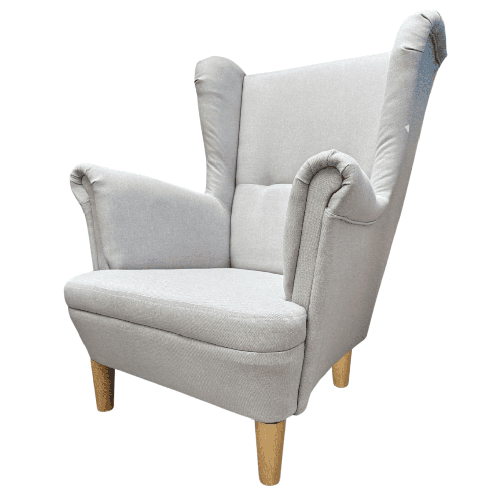 Detské kreslo ušiak VISBY JUNIOR - masív, látka, svetlosivá