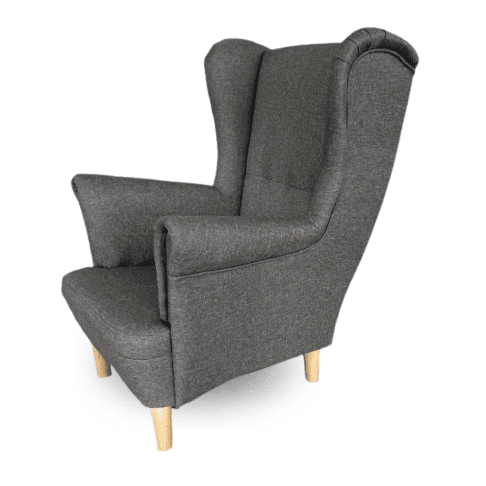 Detské kreslo ušiak VISBY JUNIOR - masív, látka, tmavo sivá