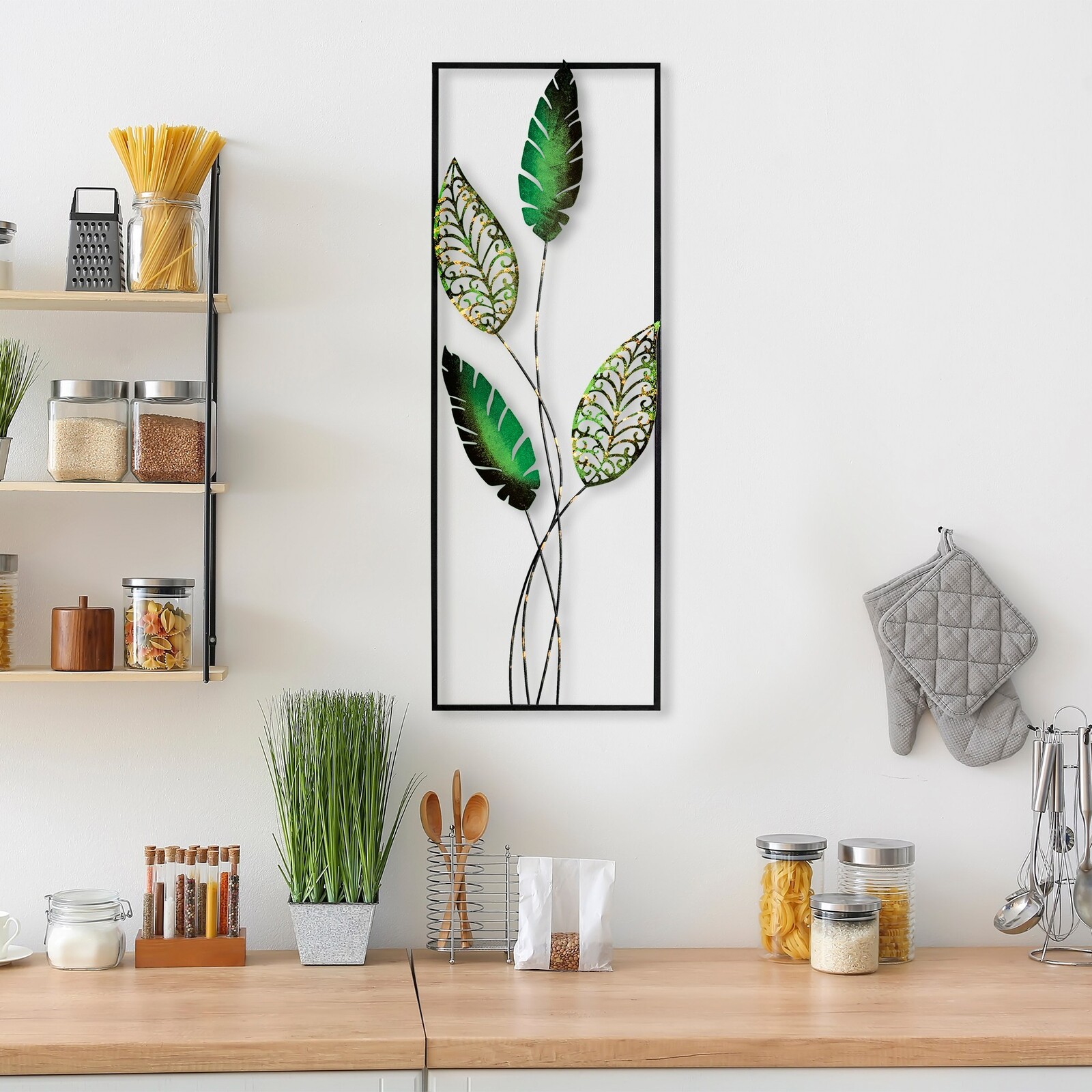 Nástěnná kovová dekorace Timeyi 3 zelená/černá