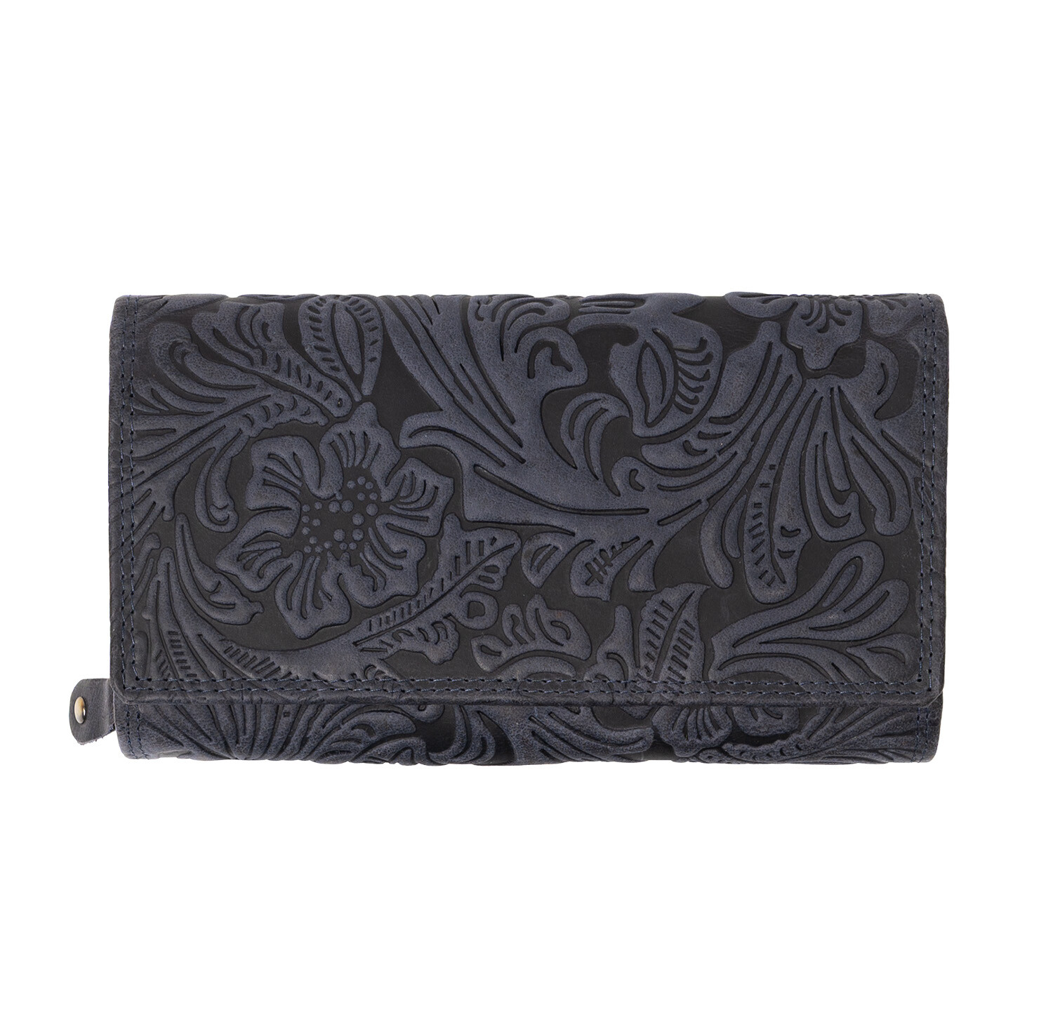 Kožená dámska veľká peňaženka WILD By Loranzo - modrá - ornamenty