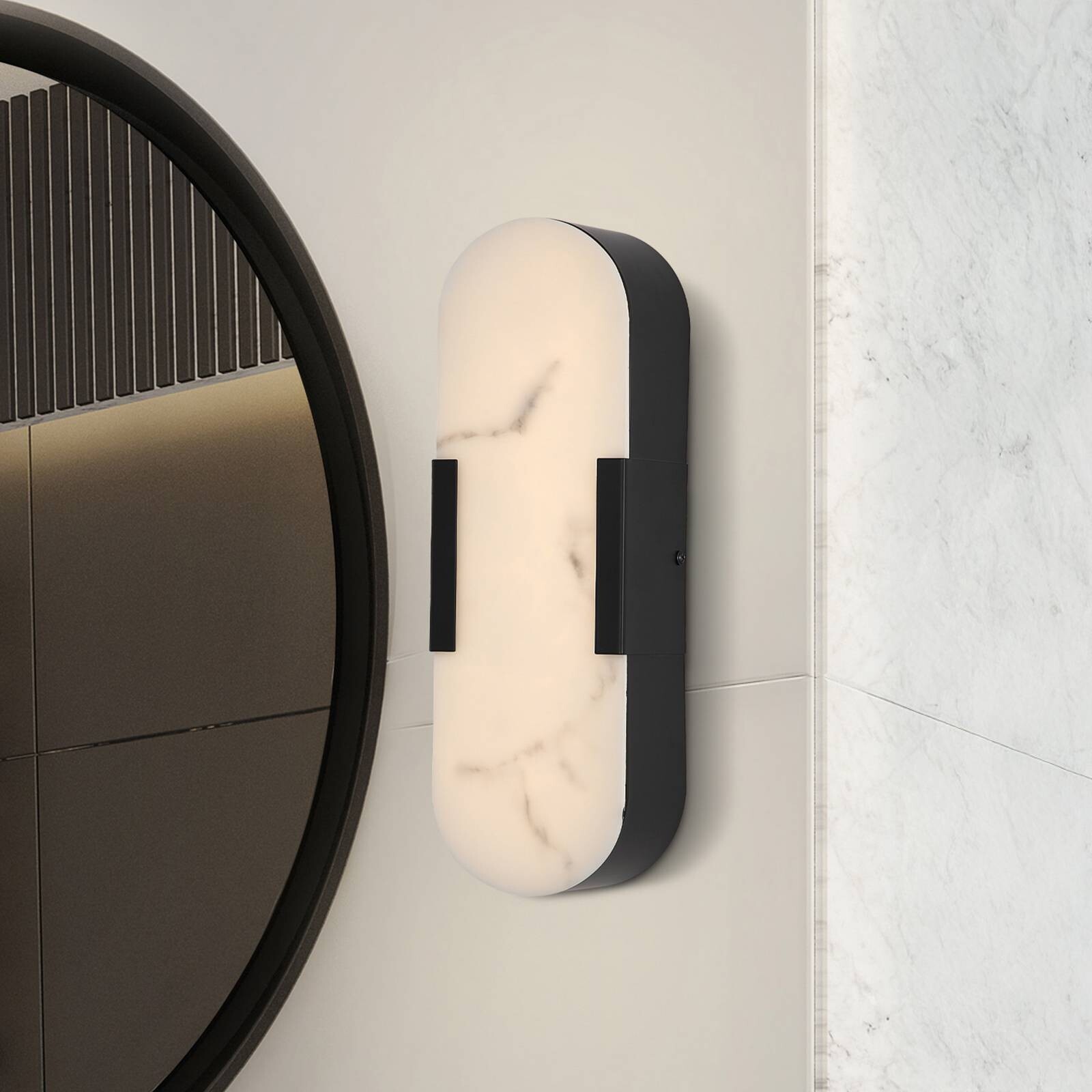 LED nástenné svetlo do kúpeľne Opaline, výška 35 cm, čierna, kov/živica