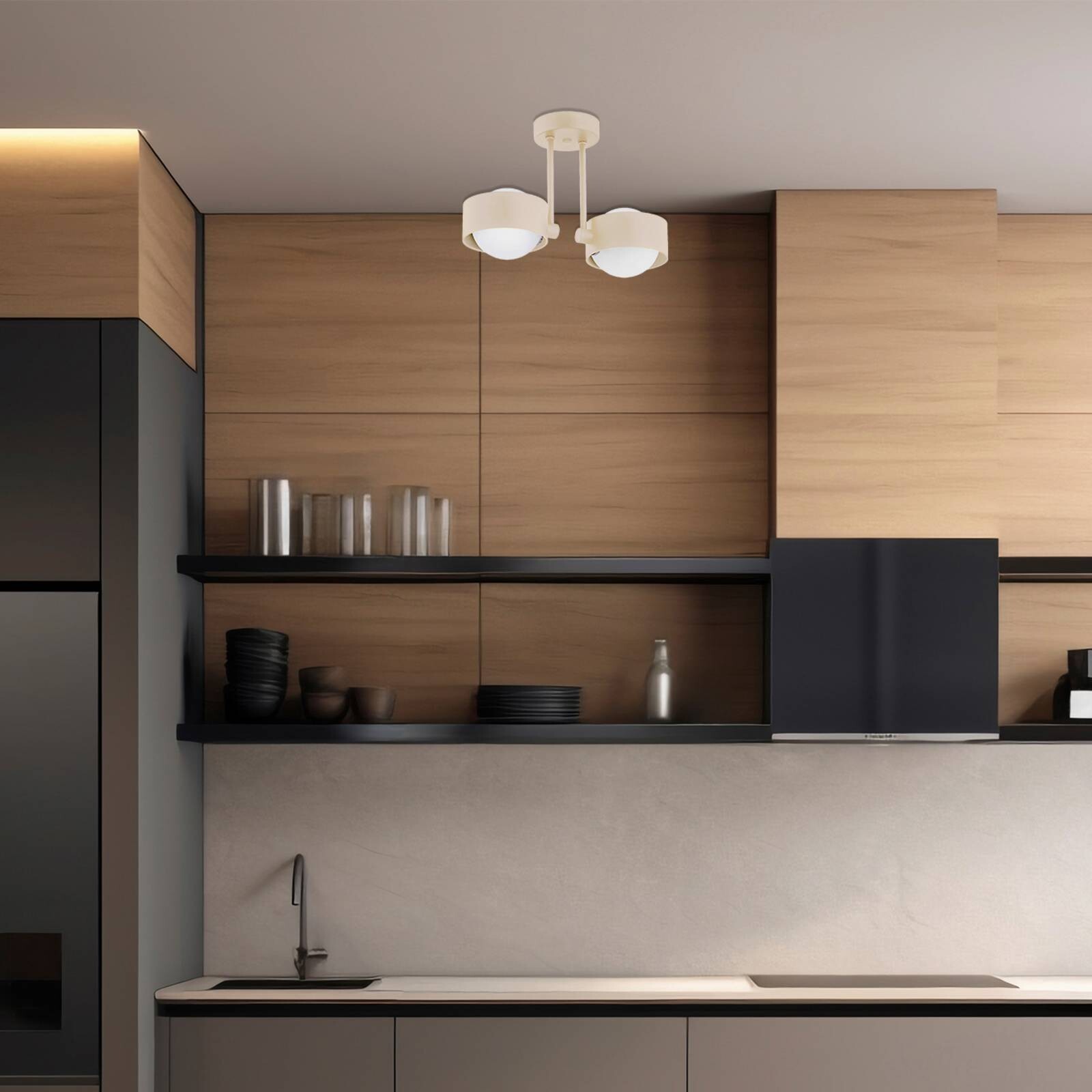 Stropné svietidlo Mado, béžové, 2-pl., výška 24 cm, oceľ/sklo